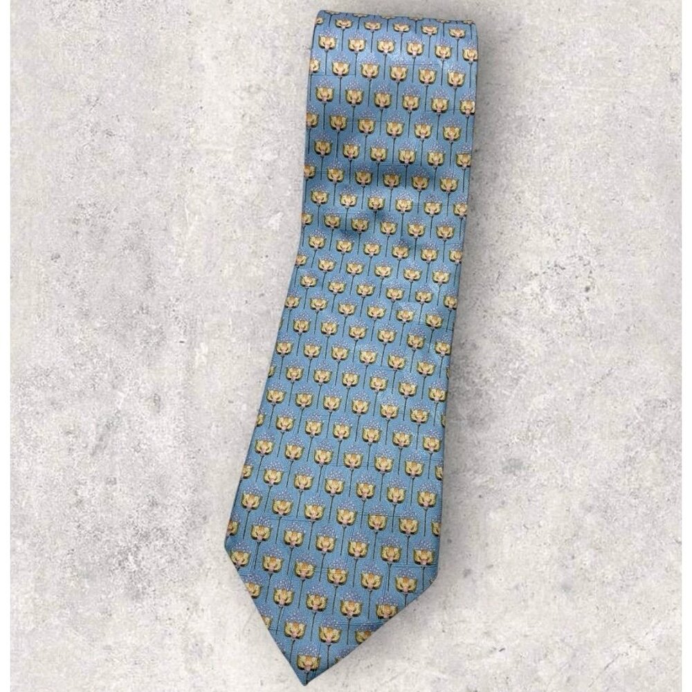 ERMENEGILDO ZEGNA Silk Tie ITALY Blue Yellow Floral W:3.8" EUC